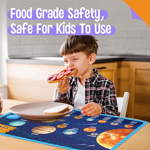 6 Pack Placemats for Kids, Non-Slip Washable, Reusable Alphabet, Number, Shape & Color, Universe, Map, Different Themed Educational Table Mats for Home, Kindergarten, Classroom, Nursery - style: Education-D