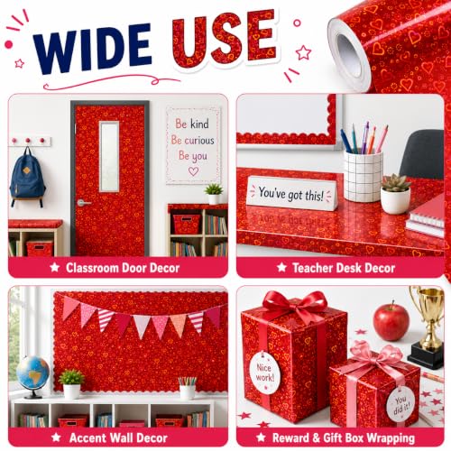 Red Iridescent Bulletin Board Paper Roll,17"x20 Ft Bulletin Board Background Paper Roll,Fade Resistant Wrinkle Resistant Poster DIY Crafts Papers Glitter Wallpaper Classroom Office Home Dec - color: red