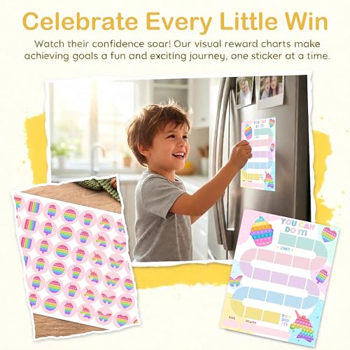 Pop It Theme Reward Chart for Kids, 20 Behavior Charts with 432 Stickers, Responsibility & Incentive Chart for Toddlers, Kids and Teens – A07 - style: Pop It Reward Chart