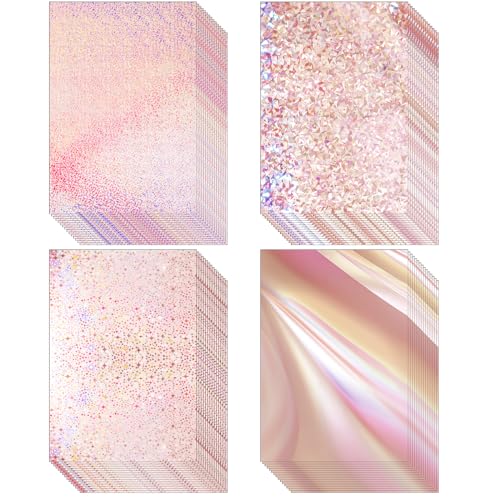 Kosiz 100 Sheets Metallic Holographic Card Stock Shiny Glitter Cardstock Iridescent Mirror Paper 8.5 x 11'' 250 GSM Thick Mixed Color Foil Paper for Scrapbook Letter Poster Craft(Pink Color) - color: Pink Color