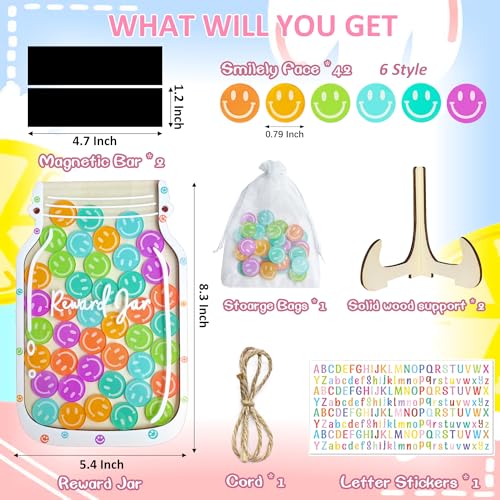 Smiley Face Magnetic Reward Jar: Personalized Smiley Faces Jar Ideal for Classroom Reward System, 42PCS Token Home Chore Chart, Teacher Good Behavior Management Tools Kids Back to School Gifts - color: Smilely Faces-acrylic