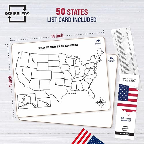 SCRIBBLEDO United States Map for Classroom Dry Erase Board for Kids Map of The United States 11”x14” White Board Teacher Student Classroom Learning Practice Travel USA Whiteboard