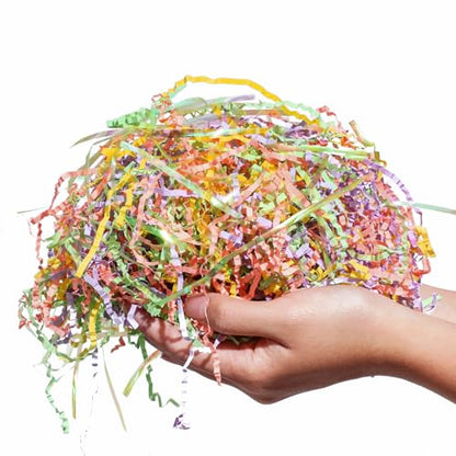 PAPER FAIR Iridescent Easter Grass Crinkle Cut Paper, 5OZ Green Yellow Purple Blush Paper Shred Filler Mix Strand Raffia Tissue Craft Bedding Cushion, Party Birthday Gift Box Basket Retail - color: Iridescent Easter
