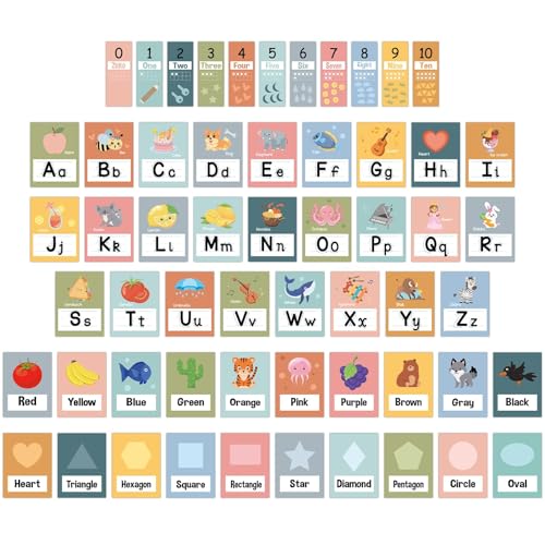 57 Pcs Alphabet for Classroom Wall ABC Alphabet Poster Letters Number line Colors Shapes Wall Chart Cards Bulletin Board Decorations for Back to School Classroom Decor(Boho Muted) - style: Boho Muted