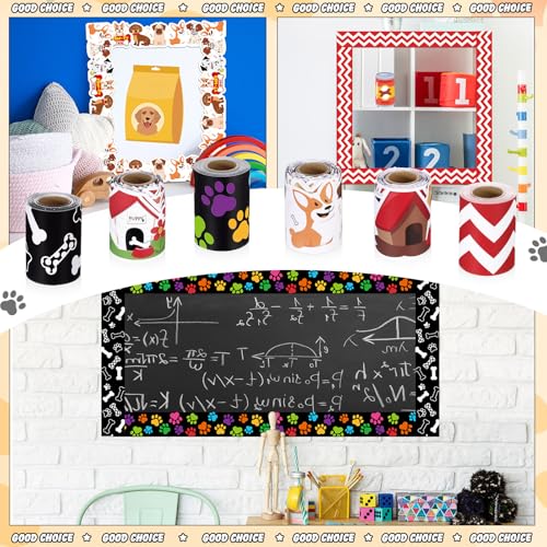 Tenceur 160ft Dog Bulletin Board Borders, 6 Rolls Puppy Paws Scalloped Borders Trim, Animal Classroom Decoration for Summer Back to School Office Chalkboard Whiteboard Poster - style: Dog