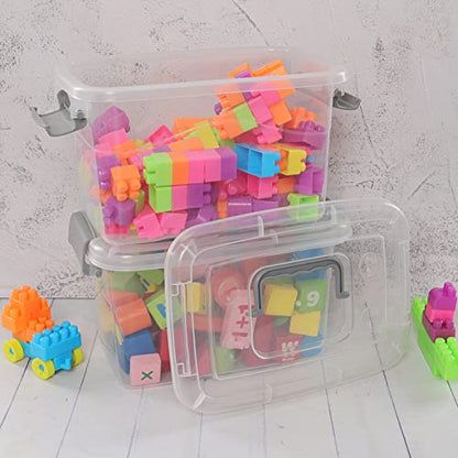5 L Plastic Lidded Storage Bin, 6 Pack Clear Latch Container Box | with Handle - color: Gray handle
