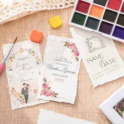 Prudiut 50 Sheets Deckled Edge Paper 2 x 3.5 inch, 160 GSM Handmade Rough/Textured Watercolor Paper for Wedding Invitations, Cards, Crafts - size: 2 x 3.5inch