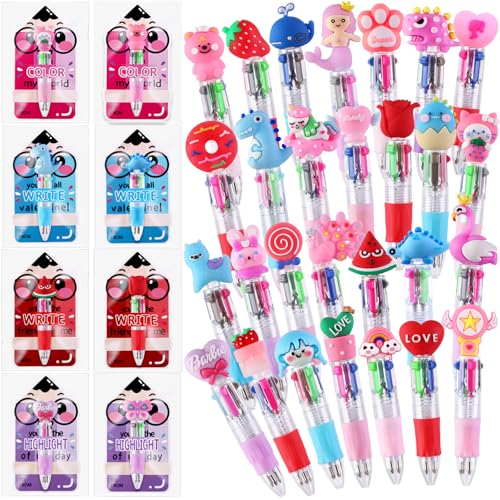 Vellibring 30 Pack Valentines Fun Pens with Cards 0.7mm Cute Animal Multicolor Ballpoint Pens Retractable 4 Colors in One Valentines Stationery Party Favors School Supplies Students Rewards - style: Valentines Cards-30cs