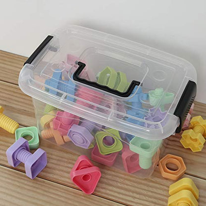 5 L Plastic Storage Bin with Lid, Transparent Organizing Box Set of 6 | With Black Handle - color: Black