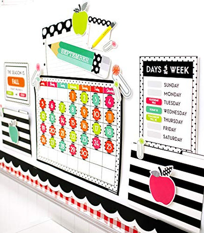 Schoolgirl Style Black, White & Stylish Brights Calendar Bulletin Board Set, Boho Monthly Wall Calendar With Numbers, Birthdays, Boho Decor, Weather and Days of the Week Chart, Classroom Decor (89 pc) - size: Large (Pack of 2)
