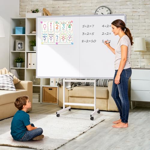 Magnetic White Board Dry Erase Board for Wall，48" x 46" (4ft x 3ft) Wall-Mounted Aluminum Frame Marker Board, Foldable Portable Whiteboard with a Long Pen Tray for School, Classroom, Office & Home - size: 48"W x 36"H, style: Style B