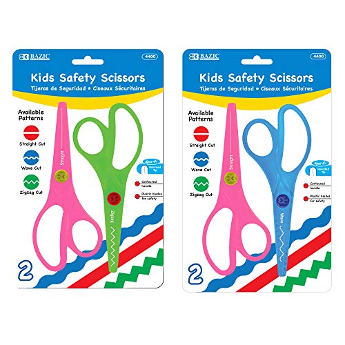 BAZIC Products 5 1/2 in Kids Safety Rounded Tip Scissors, 2 Count, Safety Plastic Blades, Comfort-Handle Scissors, Case of 144 - size: 144-Pack