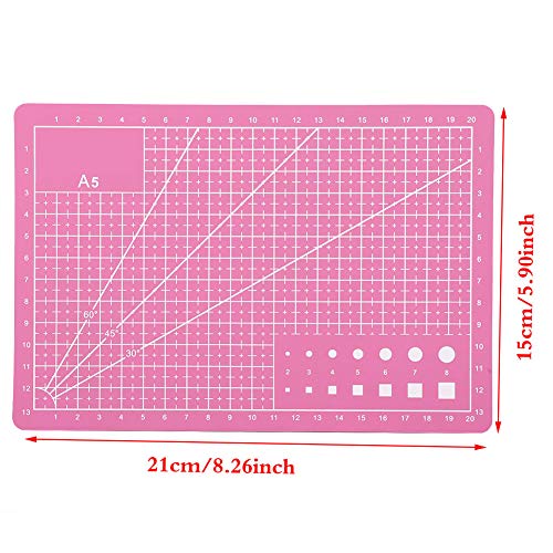 SUNGOOYUE Cutting Mat A5 PVC Self Healing Cutting Board 21 X 15cm Grid Surface Table Protection for Craft Sewing Drawing and Hobby Users Easy to Use for Home Office (Pink) - color: Pink