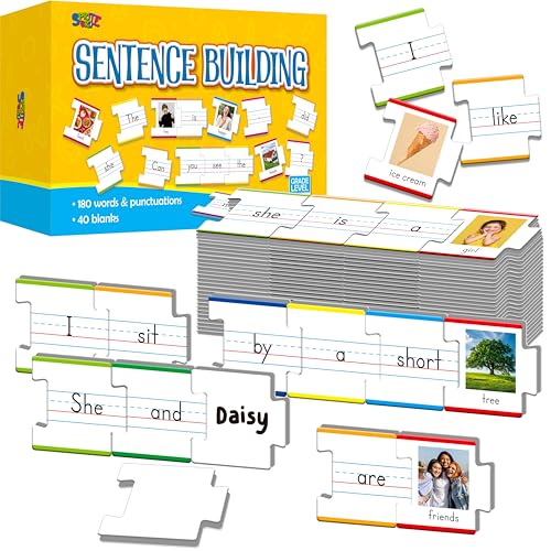 110PCS Sentence Building, Double-Sided Puzzles 180 Sight Words & 20 Blanks for Kids Learning Sentences, Early Reading, Writing & Language Practice-Educational Toy for Kindergarten, Grade 1st, 2nd