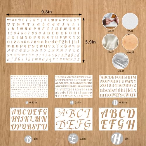 1/3, 1/2, 3/4, 1, 3/2, 2 Inch Letter Stencils for Painting,45 Pack Alphabet and Number Stencils for Crafts Reusable for Art Projects Scrapbook Home Decor - size: Small