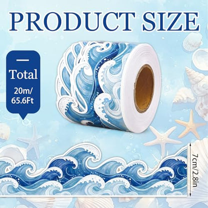 FYSUIMU 65.6 Ft Ocean Wave Bulletin Board Border Under The Sea Scalloped Trim Borders Realistic Blue Sea Wave Classroom Decorations for Back to School Summer Beach Coastal Party Home Office Chalkboard - style: Ocean