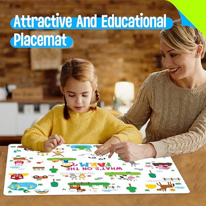 6 Pack Placemats for Kids, Non-Slip Washable, Reusable Placemat - Dinosaur, Farm/Wild/Marine Animals, Construction Site, Universe, Educational Placemats for Home, Kindergarten, Classroom, Nursery - style: Style-D