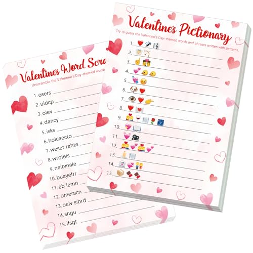 COCHIE 30 Players Valentine's Party Games for Adults Family Office Large Groups, Valentines Parties Words Pictionary Game, Phrases Riddle Game, Word Scramble Games with Answer Key - style: Valentine's Day