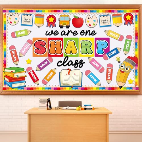 gisgfim Back to School Bulletin Board Decorations We are One Sharp Class First Day of School Classroom Decor Writable Pencil Paper Cutouts Bulletin Board Set for Preschool Elementary Decor Supplies - style: We Are One Sharp Class