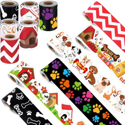 Tenceur 160ft Dog Bulletin Board Borders, 6 Rolls Puppy Paws Scalloped Borders Trim, Animal Classroom Decoration for Summer Back to School Office Chalkboard Whiteboard Poster - style: Dog
