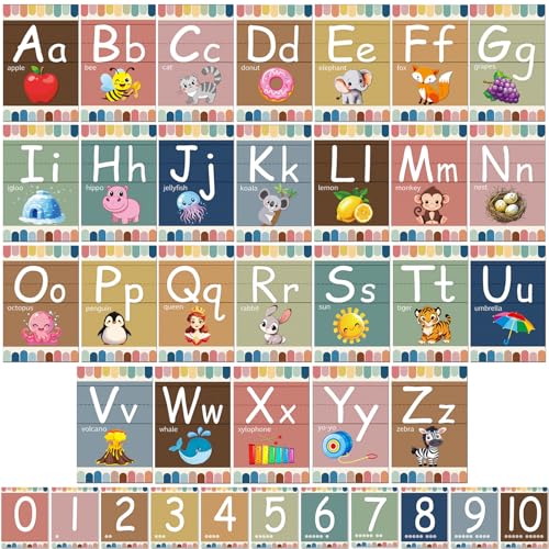 Adduster Bulletin Board Letters - ABC Alphabet Poster Classroom Decor Set Preschool English Poster Kindergarten/Primary School Classroom Wall Decor Daycare/Homeschool Supplies 10inx5.5in (Boho-cartoon pattern) - color: Boho-cartoon pattern