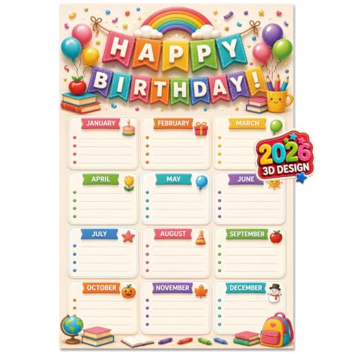 Classroom Birthday Chart – Reusable Laminated Happy Birthday Bulletin Board Set for Preschool, Kindergarten & Elementary Classroom Decor, Teacher Supplies, Back to School Decor (Rainbow Classroom) - color: Rainbow Classroom
