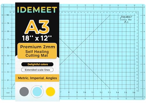 Premium Idemeet Self Healing Cutting Mat 18'' x 12'', A3 Non-slip Sewing Mat for Quilting, 5-Ply Rotary Cutting Board Double-Sided for Crafts Cutting Fabric Scrapbooking Modeling Projects, Aqua Blue - color: Aqua Blue, size: A3:18‘’x12‘’