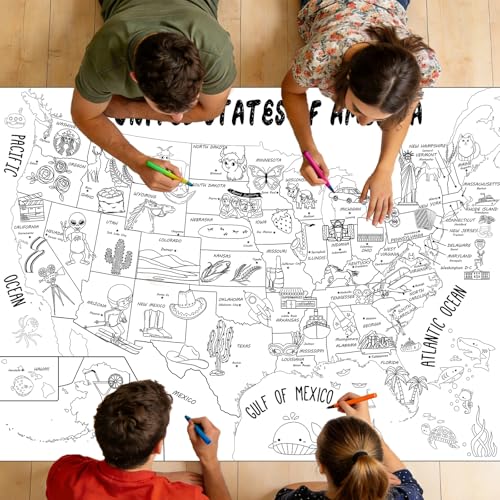 Naozinebi US Map Coloring Poster for Giant Coloring Poster Large US States Map Coloring Tablecloth Jumbo Coloring Books for Home Birthday Party Supplies Favor
