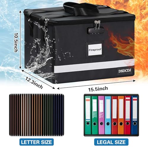 Fireproof File Box with Lock, Upgraded Fireproof Document Box with Reflective Strip, Portable File Organizer Filing Cabinet with Handle for Hanging Letter/Legal Folder, 15.5" x 12.3" x 10.5" | Fireproof - size: 15.5" x 12.3" x 10.5", style: Black1 Pack-23