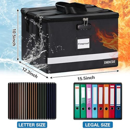 Fireproof File Box with Lock, Upgraded Fireproof Document Box with Reflective Strip, Portable File Organizer Filing Cabinet with Handle for Hanging Letter/Legal Folder, 15.5" x 12.3" x 10.5" | Fireproof - size: 15.5" x 12.3" x 10.5", style: Black1 Pack-23