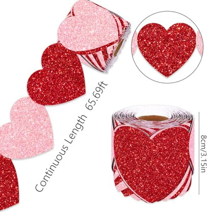 Whaline 65.6ft Heart Bulletin Board Border Glitter Pink Red Heart Shaped Die-Cut Border Trim for Valentine's Day Anniversary Chalkboard Decoration - style: Red Pink Heart