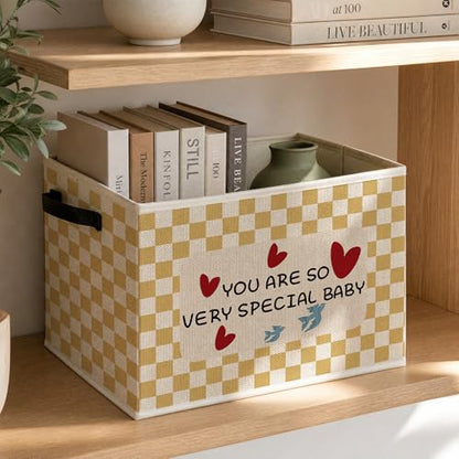Inspirational Kids Foldable Storage Bins Box with Handles, You Are So Very Special Baby Checkered Collapsible Foldable Basket Organizer for Boys Girls Bedroom Bathroom Playroom Clothes Books - color: kid-16