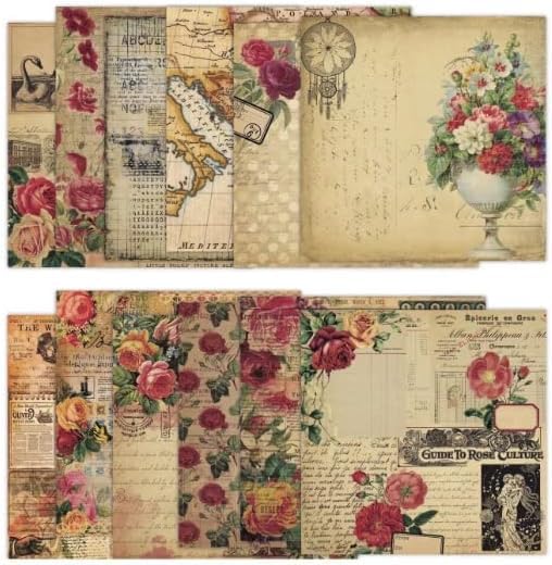 Vintage Scrapbook Paper 12 ×12 - 24Sheets Double-Sided Valentine's Day Rose Patterned Paper Junk Journaling Scrapbooking CardStock Papers Pad for Cardmaking DIY Origami Craft Papers. - color: Vintage Rose-New