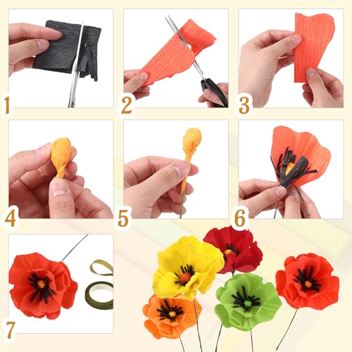 Gersoniel 57 Pcs Crepe Paper Flower DIY Kits 6 Rolls 35g Papel Crepe Sheets 50 Pcs Floral Iron Wire 10 Inch x 8 Feet 1 Roll 50 Meter for Birthday Party Wedding(Bright Series) - color: Bright Series