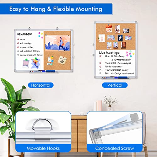 Magnetic White Board and Cork Board Combo, 24 X 18 inches Whiteboard Bulletin Combination Board, Wall Mounted Dry Erase Message Board for Home, School and Office - size: 24 x 18 inch