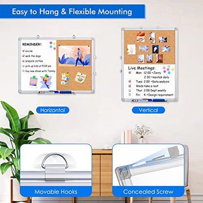 Magnetic White Board and Cork Board Combo, 24 X 18 inches Whiteboard Bulletin Combination Board, Wall Mounted Dry Erase Message Board for Home, School and Office - size: 24 x 18 inch