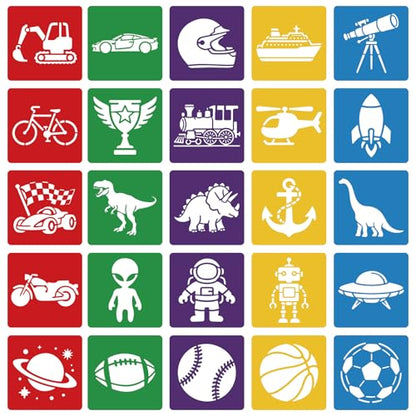 CUTHOLLOW 25PCS Racing and Space Elements Painting Shape Stencils Sets - 8 Inch Reusable&Washable Drawing Template, Different Primary Themed Sidewalk Chalk Art Stencils Kit for Craft Room Wall Paper - style: Racing and Space Elements