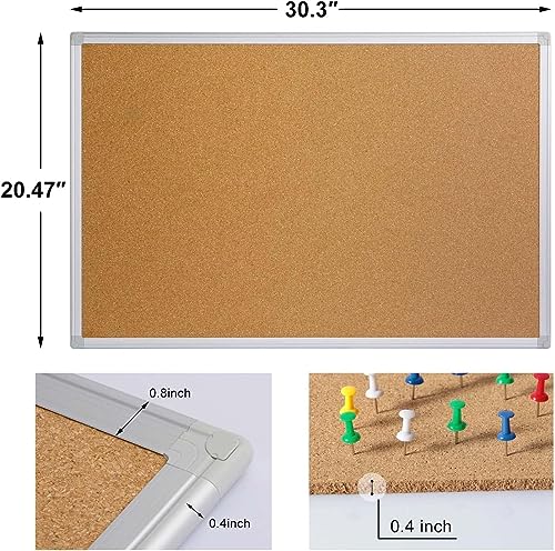 2-Pack Cork Board Bulletin Board 20 x 30 Inches, Silver Aluminium Framed Corkboard, Office Board for Wall Cork, Large Wall Mounted Notice Pin Board with 32 Pins - size: 2 Pack 20" x 30"