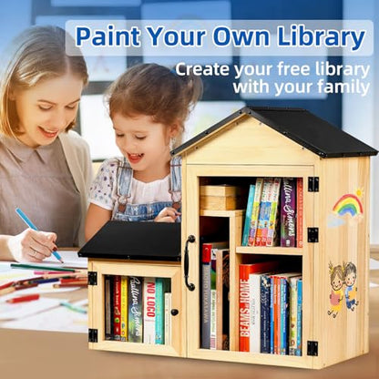 Little Library Box Outdoor, Double Little Library Design with Adjustable Shelf and Large & Small Compartments, Solid Wood with Waterproof Coating & Metal Trim, Sharing Books, Literature & Newspapers - size: 26"L x 13"W x 26"H