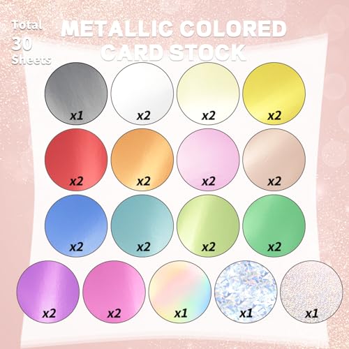 30 Pack Metallic Cardstock Paper Sheets 8" x 12" 250gsm/92lb | Foil Mirror Shimmering Paper For Arts and Crafts, Decorative, Weddings & Birthdays Invitations, Scrapbook Supplies - style: Metallic