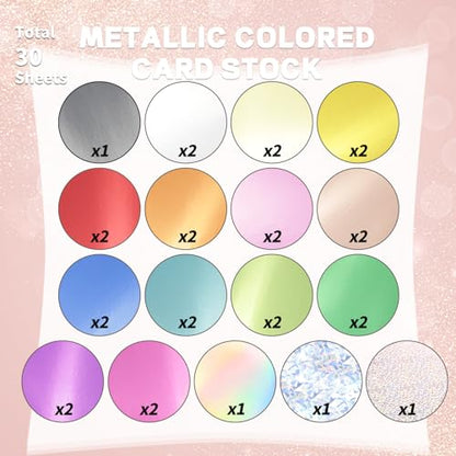 30 Pack Metallic Cardstock Paper Sheets 8" x 12" 250gsm/92lb | Foil Mirror Shimmering Paper For Arts and Crafts, Decorative, Weddings & Birthdays Invitations, Scrapbook Supplies - style: Metallic