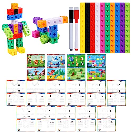 Math Linking Cubes, 100 Math Cube Manipulatives with 30 Learning Activities Number Counting Blocks Snap Linking Math Counters Fun & Educational Pre-K Counting Blocks for Preschool Kindergarten - style: numbers & equation