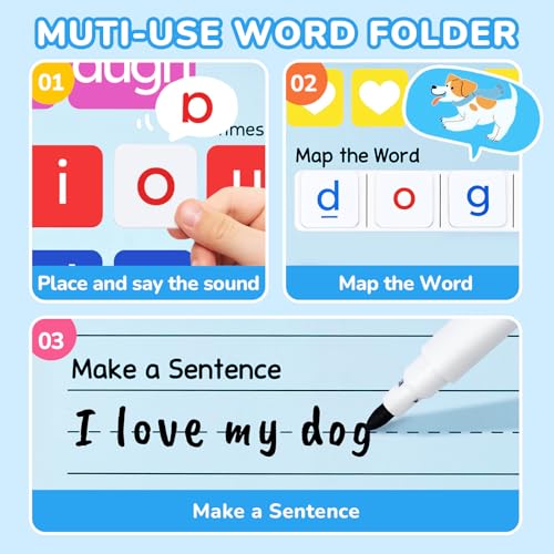 Magnetic Alphabet Letters+Phonics Word Magnetic Letter Tiles-JoyCat 265 Alphabet Tiles, Magnetic Letters Kit with Word-Building Folder and Storage Case, Kindergarten Phonics Awareness, Science of Read
