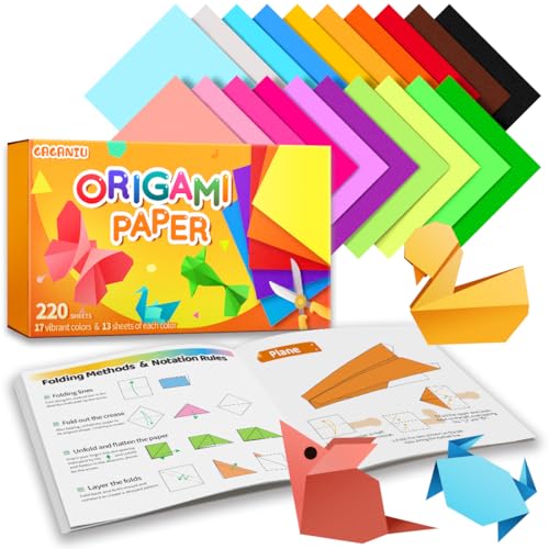 Origami Paper, Double Sided Color Origami Paper kit, 220 Sheets Multicolor Square Easy fold paper with Origami manual for Beginner, Paper & Paper Crafts DIY Projects(6x6inch)