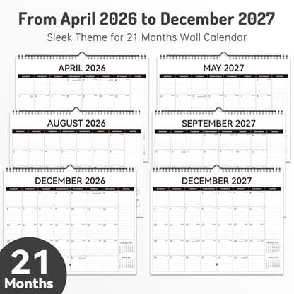 2026 Calendar, Forvencer 21-Month Wall Calendar 2026, Apr 2026 - Dec 2027, 14" x 11" Large Monthly Planner Calendars with Notes Section & Stickers, Ruled Block, Spiral Binding Hanging for Home Office - color: Sleek