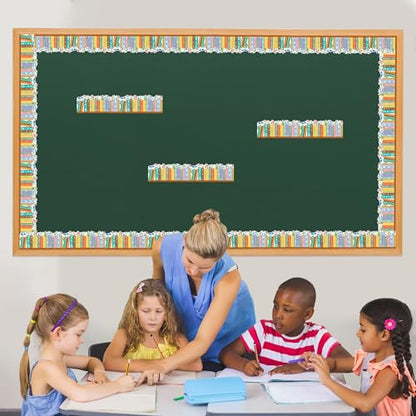 BeYumi Wildflower Bookshelf Border Trim - 65ft Back to School Floral Books Rolled Border Trim Bookshelf Bulletin Board Set Library Classroom Office Chalkboard Kindergarten Home Wall Party Decoration - style: Wildflower Bookshelf