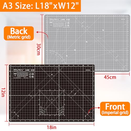 Self Healing Cutting Mat A3 12"x18" – Double Sided 5-Ply Craft Mat for Sewing, Quilting, Fabric, Scrapbooking – Black/Gray - color: Black, size: A3 (12" x 18")