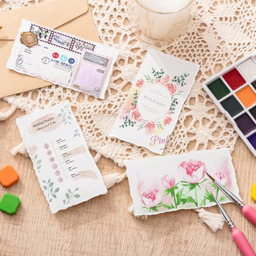 Prudiut 50 Sheets Deckled Edge Paper 2 x 3.5 inch, 160 GSM Handmade Rough/Textured Watercolor Paper for Wedding Invitations, Cards, Crafts - size: 2 x 3.5inch