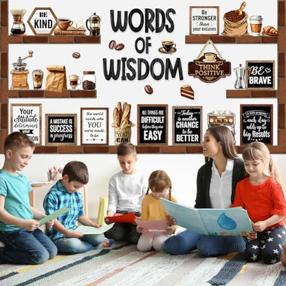 Mooliwe 57 Pcs Coffee Bulletin Board Set Industrial Coffee Shop Inspirational Classroom Decoration Cutout for School Office Chalkboard Door Wall Decor - style: Coffee