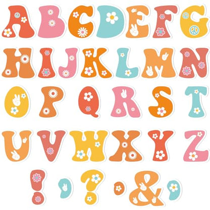 150 PCS Large 6" Font Letters and Punctuation Set, Groovy Party Hippie Boho Daisy Classroom Alphabet for Bulletin Board Display Home School, A Great Helper to Inspire Students' Learning Interest - style: Groovy